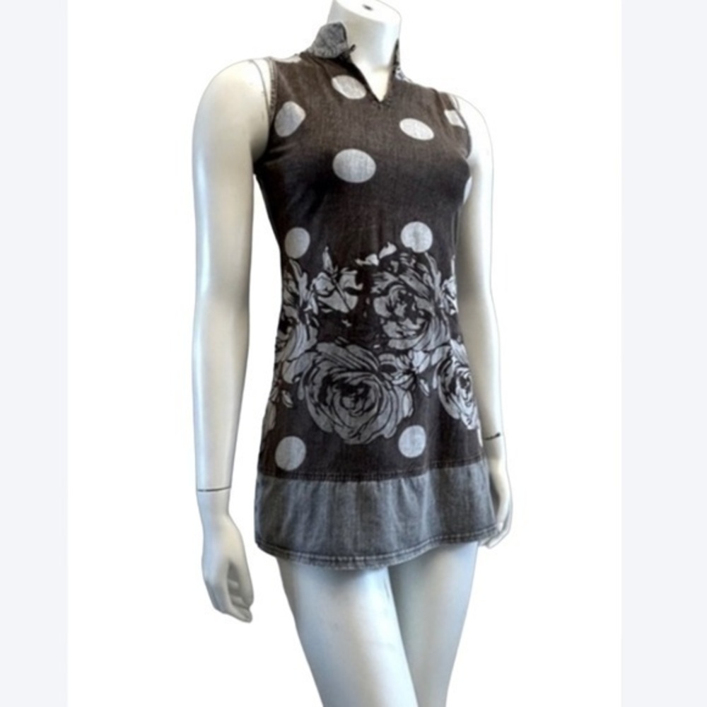 SAVAGE CULTURE polkadot and floral boho  sleeveless tunic mini dress. EEUC